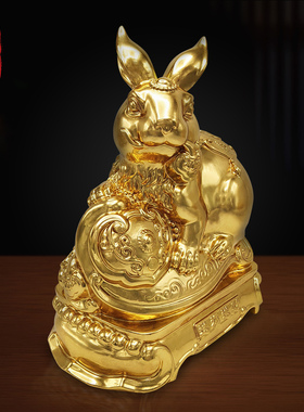 24k真金箔定制生肖兔摆件 99黄金贴金箔摆件生日过节乔迁送礼摆台