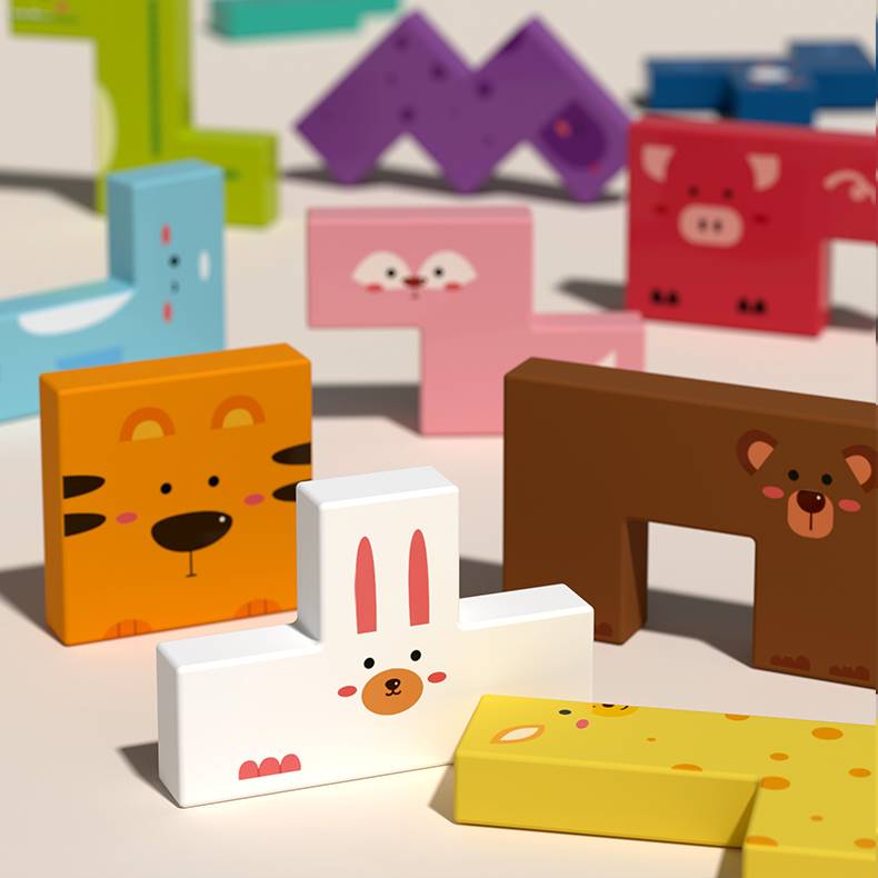 磁性动物俄罗斯方块积木拼图木质拼板3幼儿童益智力玩具2-4岁宝宝-图1