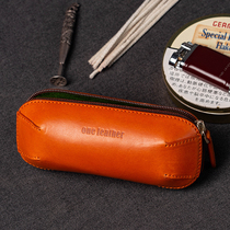 one leather one leather-rooted tannins Bull Peel Smoke Bucket Bag Single Portable Handmade Cow Leather Glasses Case Retro