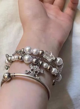 串珠珍珠星星手链小众ins设计高级感锆石镶嵌轻奢复古潮手饰配饰