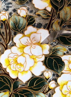 遇见你如春水映梨花丨景泰蓝茶盘