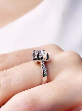 正品D色莫桑石钻戒18K白金培育钻戒指PT950铂金赠e大饼粉饼婚戒