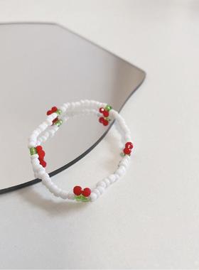 Necklace for women樱桃串珠项链女少女小清新可爱米珠项链锁骨链