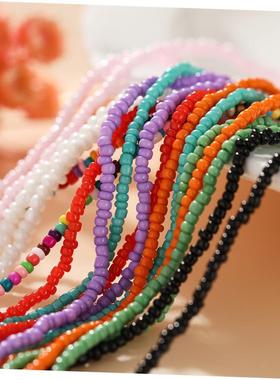 Colored rice Bead Necklace women短款颈炼 炼 choker 彩色米珠
