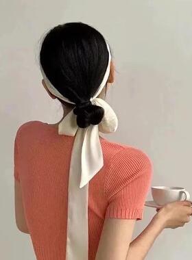 米色丝巾女2025新款系脖高级感春款挂脖衬衫领巾围脖搭配飘带颈饰