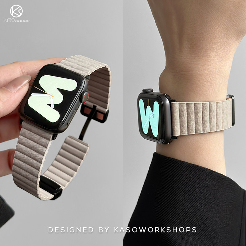 KASO适用苹果手表表带s11真皮表带applewatch表带s9代s10高级s8创意Ultra3磁吸扣se替换表带男女iwatch表带
