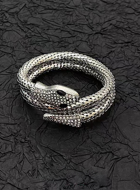 黑姑姑饰品亚比个性小众夸张朋克蛇形缠绕合金锆石手镯手环手链女