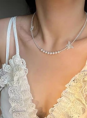 蝴蝶项链珍珠项链女款颈链高级感轻奢小众锁骨链2025新款配饰