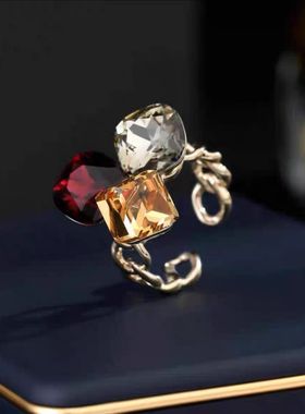 轻奢高级感美拉德色系几何戒指秋冬新款撞色开口戒女小众设计首饰