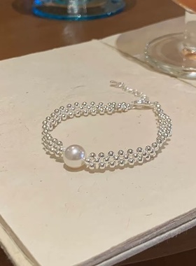 春夏银珠编织手链女款轻奢小众精致串珠手饰高颜值学生党闺蜜高级