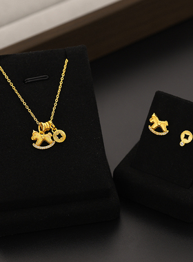 FEEINS轻奢小众设计马上有钱项链镶嵌耳钉八方来财小木马吊坠耳饰