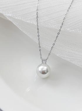 戴妃单颗水晶澳白珍珠吊坠项链女新款轻奢小众秋冬毛衣链颈链