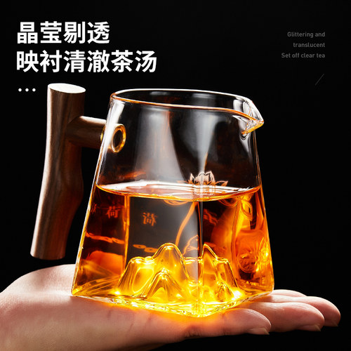 木把玻璃公道杯加厚耐热茶漏茶滤套装高档过滤分茶器茶海茶具配件 - 图1