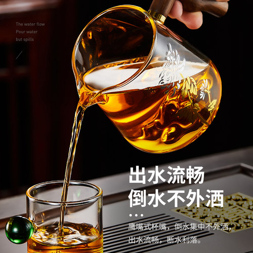 木把玻璃公道杯加厚耐热茶漏茶滤套装高档过滤分茶器茶海茶具配件 - 图3