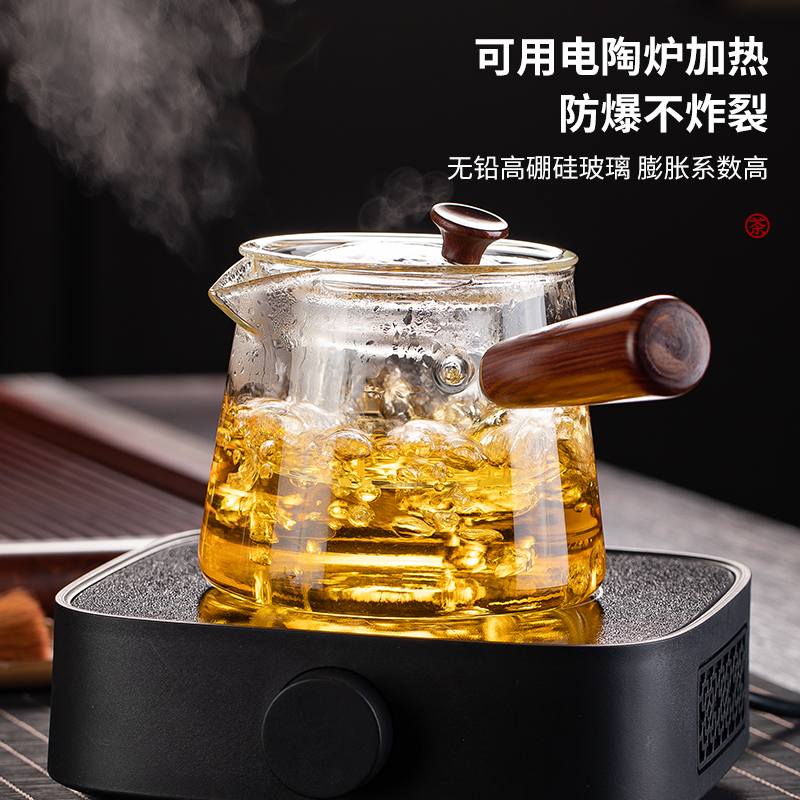 侧把玻璃茶壶耐高温家用电陶炉煮茶器茶水分离过滤泡茶壶茶具套装-图1