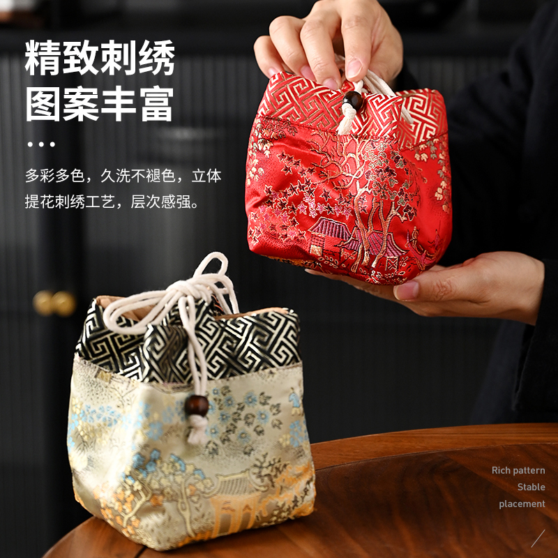 户外旅行茶具收纳袋手工棉麻布袋随身主人小茶杯套建盏茶玩便携包