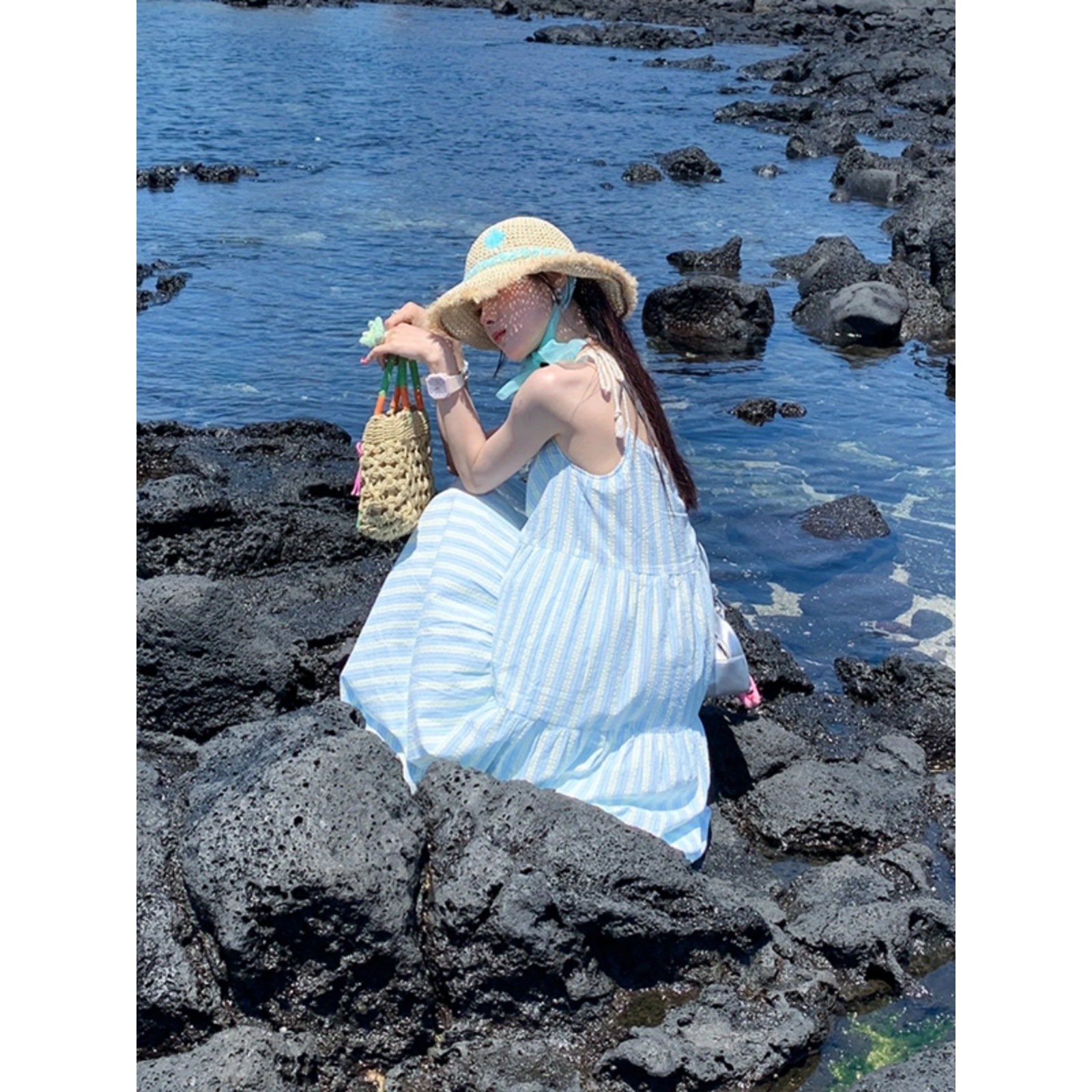 海边度假条纹吊带连衣裙子女2025夏季新款法式气质宽松小个子长裙,淘宝优惠券,粉丝福利购,淘宝优惠卷