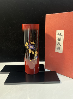 日本回流中古漆器樱皮细工金箔工艺沈金工艺莳绘花瓶花器花入摆件