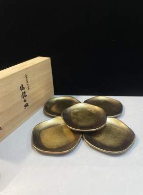 日本回流中古漆器金箔工艺五色绘变椿皿糕点盘果子皿壶承餐具