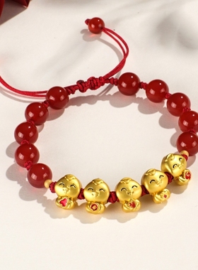 2025蛇年本命年手链女红玛瑙串珠五福蛇女款新中式情侣款红色手串