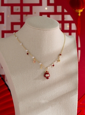 2025新款蛇年本命年项链女款福字铃铛红色新年配饰高级感锁骨链女