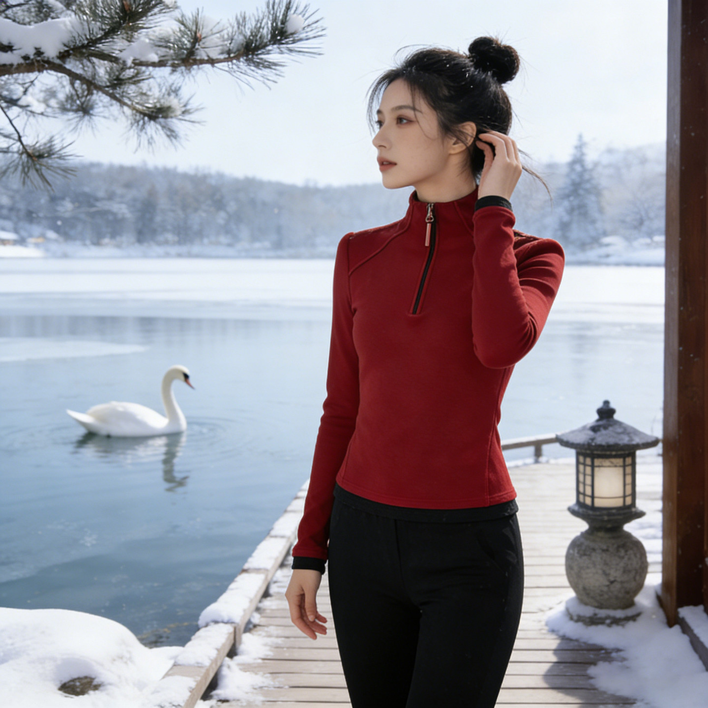 洋气柔绒~气质红色半高领内搭上衣半拉链长袖女装修身德绒打底衫,淘宝优惠券,粉丝福利购,淘宝优惠卷