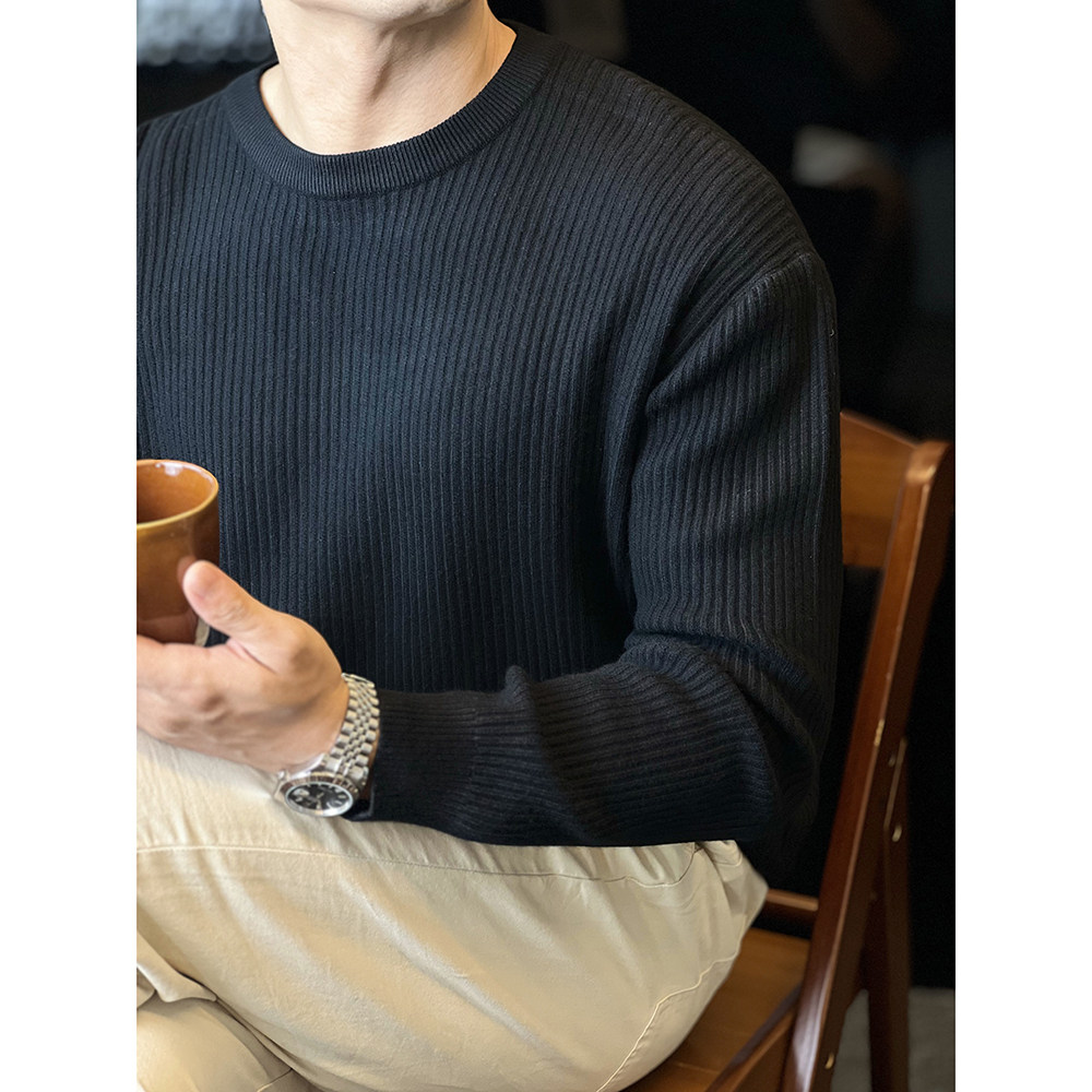 简素Design条纹毛衣男休闲简约长袖打底T恤弹力基础纯色针织衫秋,淘宝优惠券,粉丝福利购,淘宝优惠卷