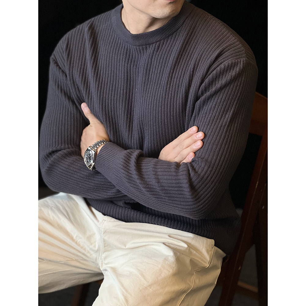 简素Design条纹毛衣男休闲简约长袖打底T恤弹力基础纯色针织衫秋,淘宝优惠券,粉丝福利购,淘宝优惠卷