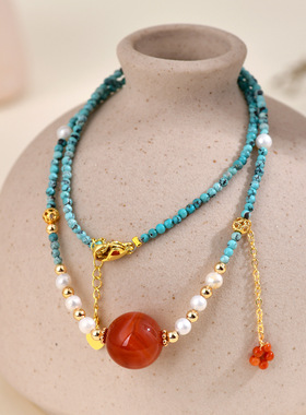 批发天然绿松石南红玛瑙锁骨链原创小巧女士直播热销爆款项链颈链