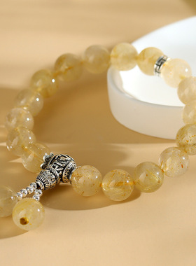 批发天然水晶黄发晶手链新中式原创设计手串景区寺院爆款饰品礼物
