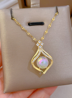 【钛钢】轻奢水滴人鱼姬微镶真金项链女转运ins网红锁骨链配饰品