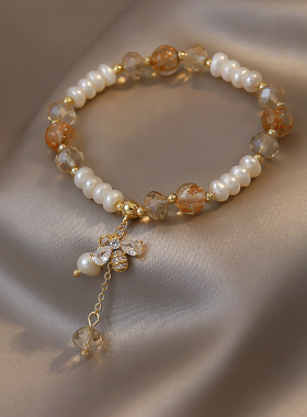 淡水珍珠琉璃水晶手链女ins小众设计闺蜜女生气质微镶小蜜蜂手串