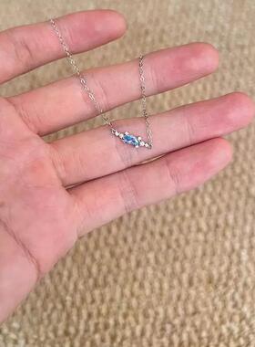 韩系蓝色锆石项链女轻奢小众设计感锁骨链颈链时尚百搭配饰品批发