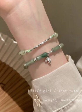 新中式翠绿仿和田玉竹节手链女轻奢小众精致手串国风叠戴手饰批发