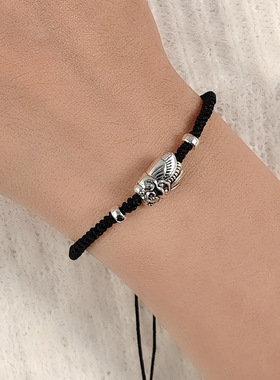 新中式蝉鸣平安扣编织黑绳手链 复古国潮创意设计感伸缩百搭手绳