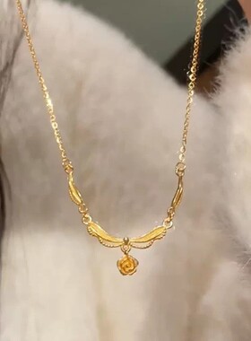 新中式金色玫瑰波浪花边项链女新中式复古风轻奢高级感精致锁骨链