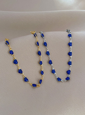 【通体钛钢】东大门个性极简风爱心蓝色链条手链女网红复古闺蜜