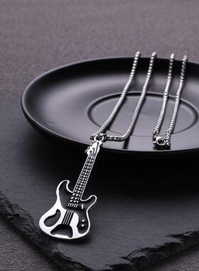 欧美时尚吉他吊坠钛钢项链男嘻哈时尚创意个性搭配潮流饰品女批发