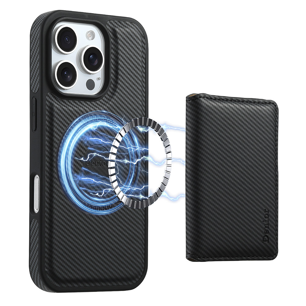 适用苹果iPhone16pro手机壳15promax磁吸卡包16plus高级感轻奢14pro支架13带卡槽放卡插卡男女款皮革碳钎维纹