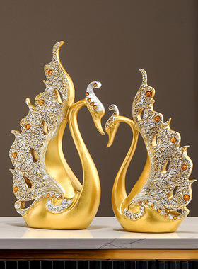 欧式情侣天鹅桌面玄关小摆件家居客厅装饰品感创意树脂工艺品