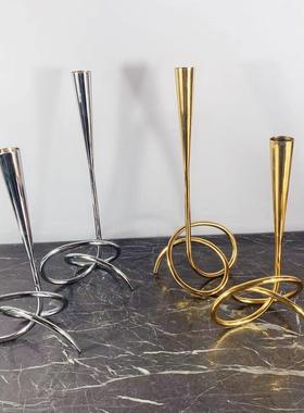 现代简约欧式几何L形扭转烛台摆件样板房售楼处餐桌软装饰品