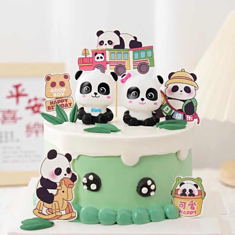 网红生日蛋糕装饰摆件卡通小熊猫插牌插件烘焙甜品台插卡插旗插件,淘宝优惠券,粉丝福利购,淘宝优惠卷