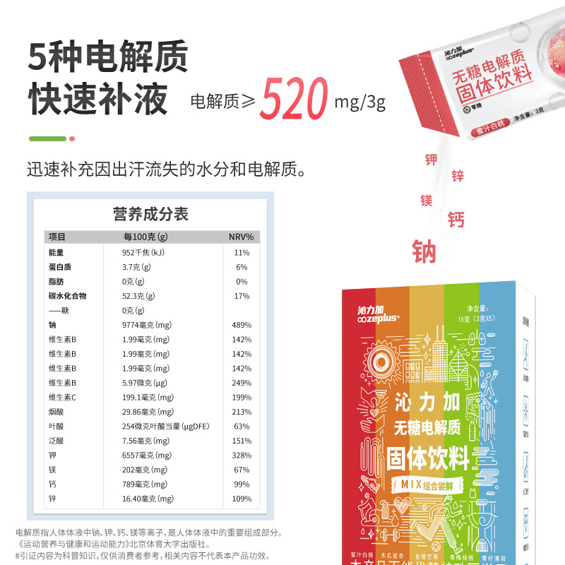 沁力加电解质水冲剂0无糖固体饮料运动健身功能量粉维生素补充水-图0