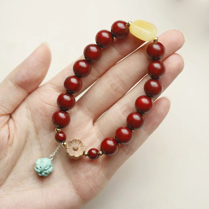 小叶紫檀手链女生古风高颜值蜜蜡松石diy手工制作木手串生日礼物,淘宝优惠券,粉丝福利购,淘宝优惠卷