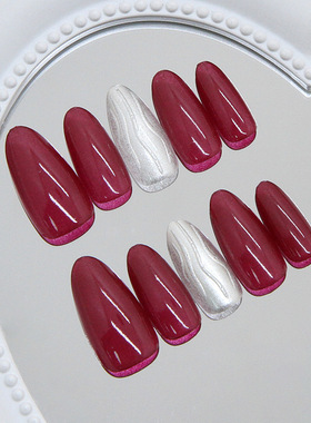 立体条纹珠光清冷树莓气质ins风可拆卸美甲30片 press on nails