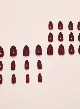 简约复古紫红气质显白欧美可拆卸穿戴甲24片 press on nails