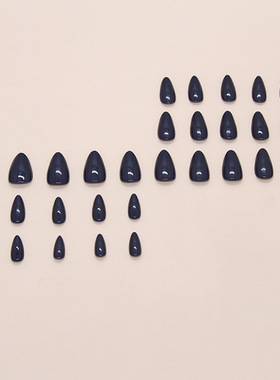 简约深邃海蓝气质显白短款杏仁甲欧美ins风美甲press on nails