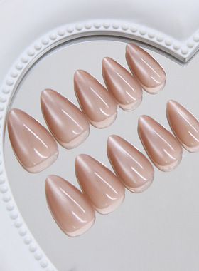 清透干净红棕色复古ins风可拆卸美甲片30片press on nails