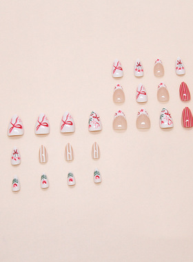 奶油小花蝴蝶蕾丝花边格纹可拆卸美甲30片press on nails