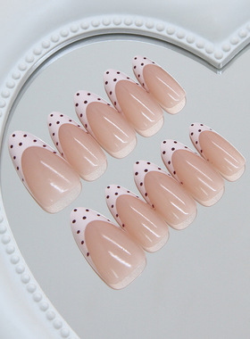 俏皮淡粉法式棕色波点甜美可拆卸穿戴甲30片press on nails